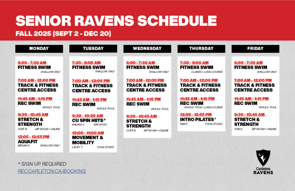 Senior Ravens Schedule Fall 2025