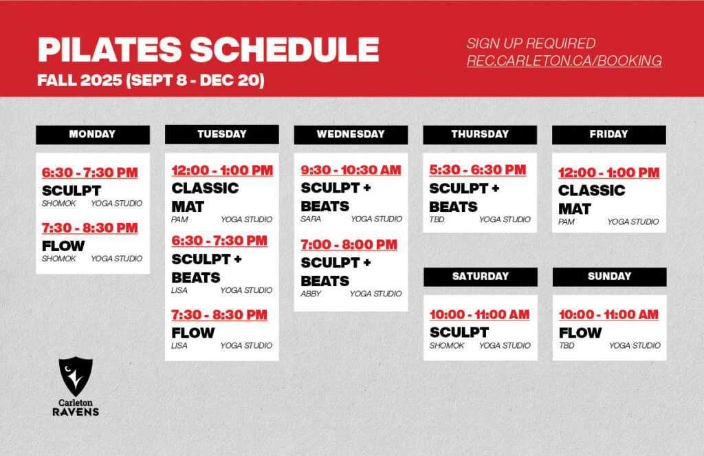 Pilates Schedule Fall 2025