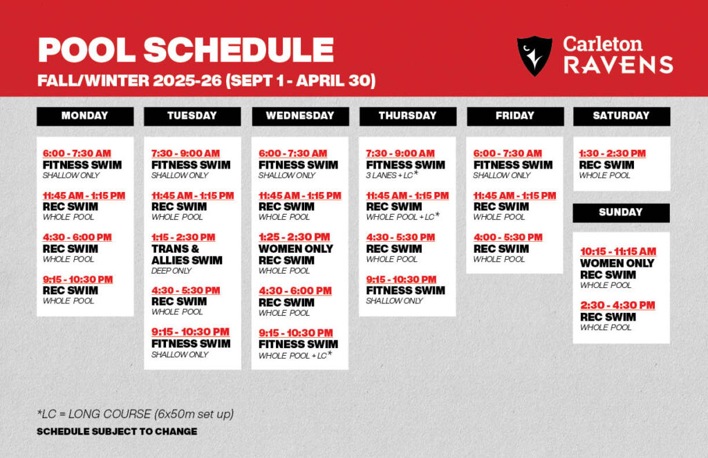 Pool Schedule Fall 2025