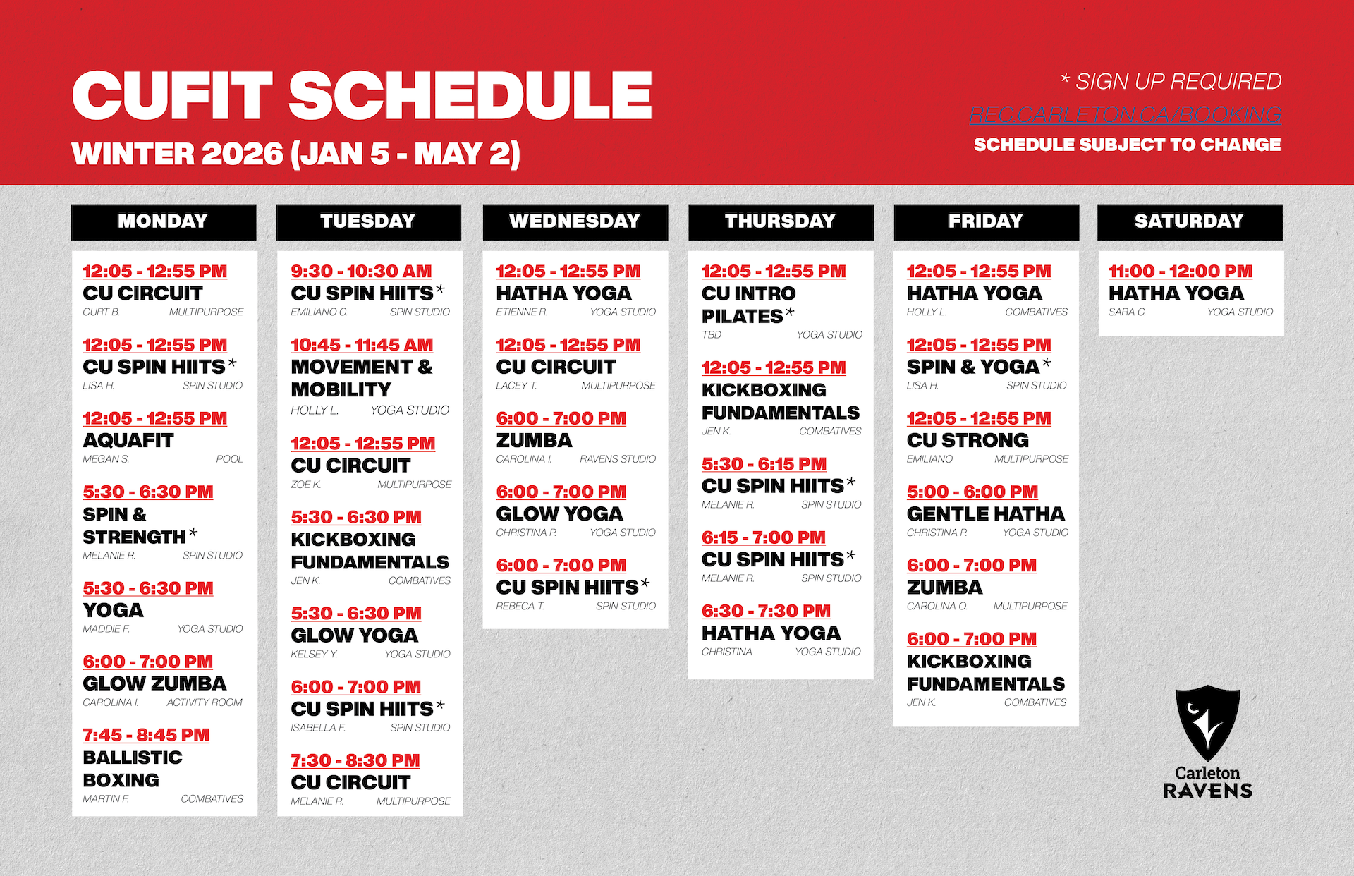 cufit winter schedule 2026