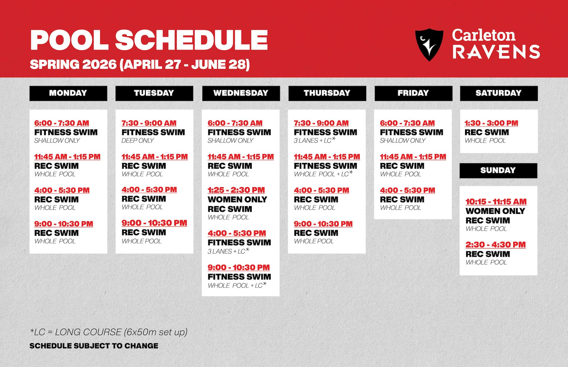 spring pool schedule 2026