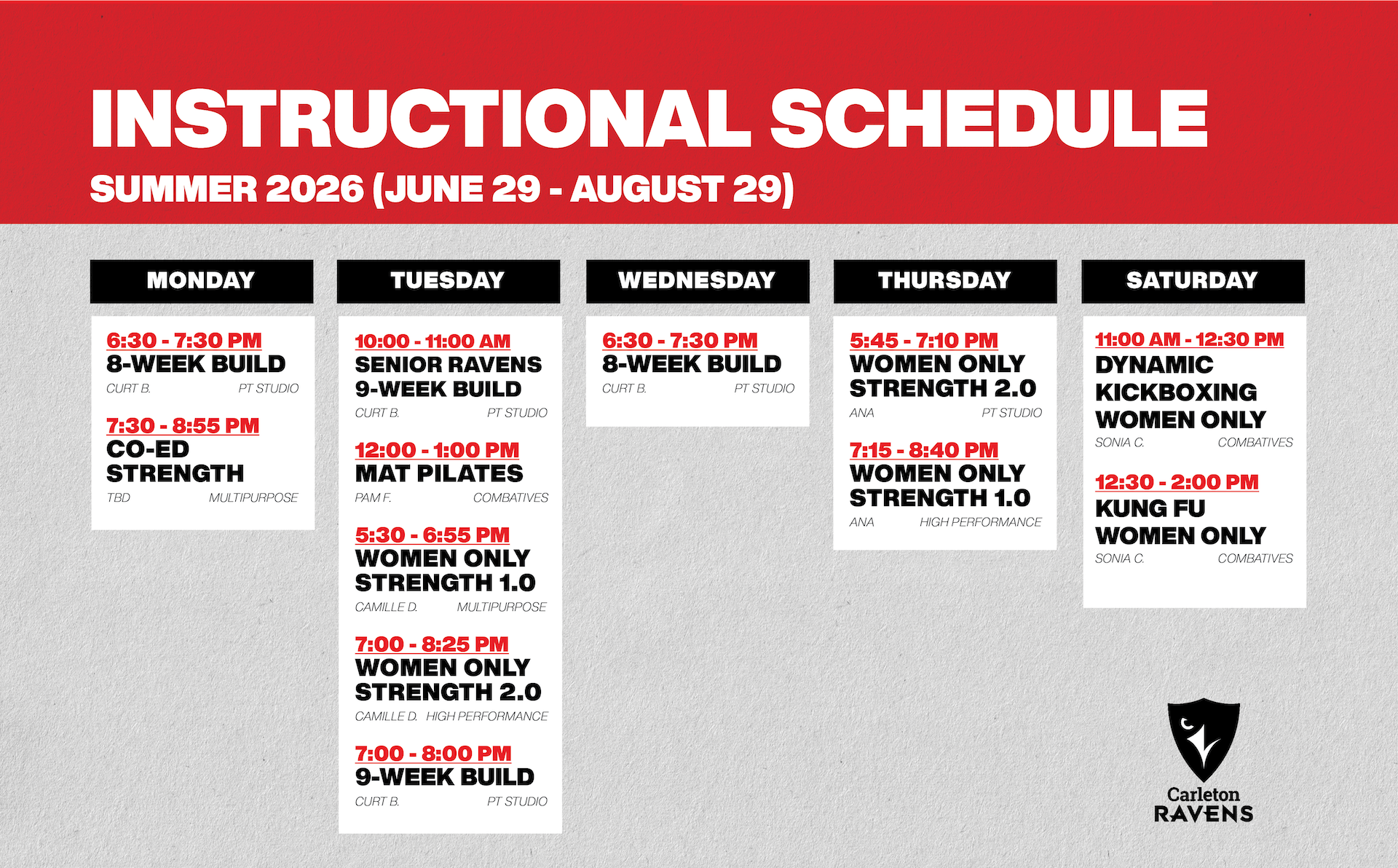 Summer Instructional Schedule 2026
