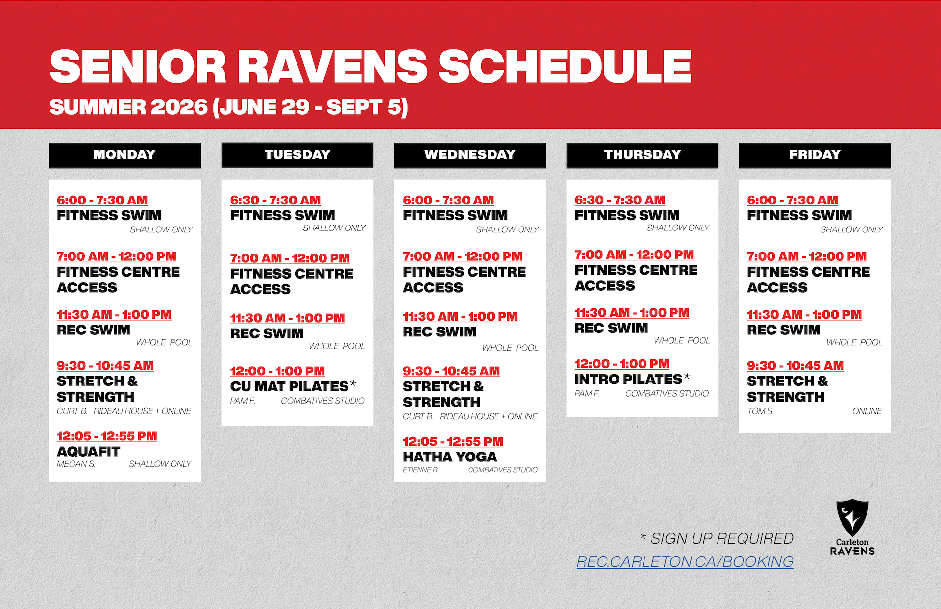 Senior Ravens Summer Schedule 2026