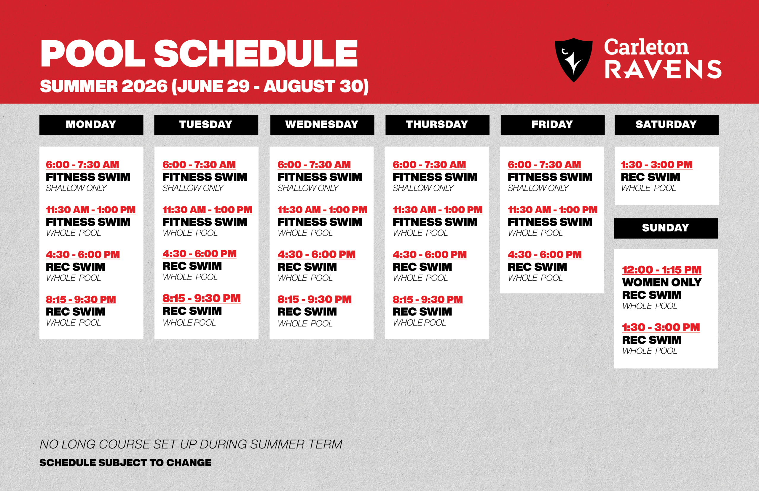 Summer 2026 Pool Schedule