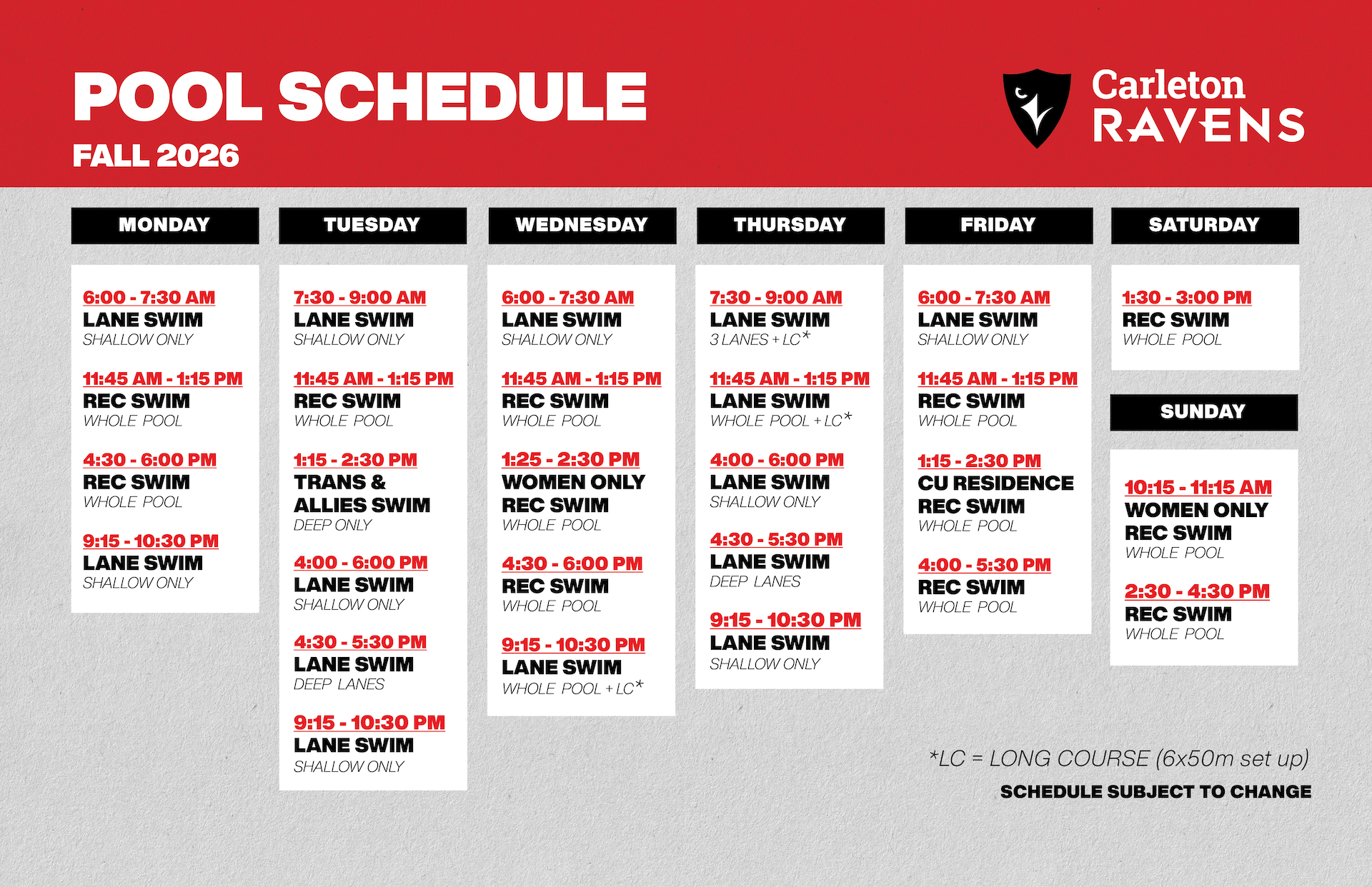 Fall Pool Schedule 2026