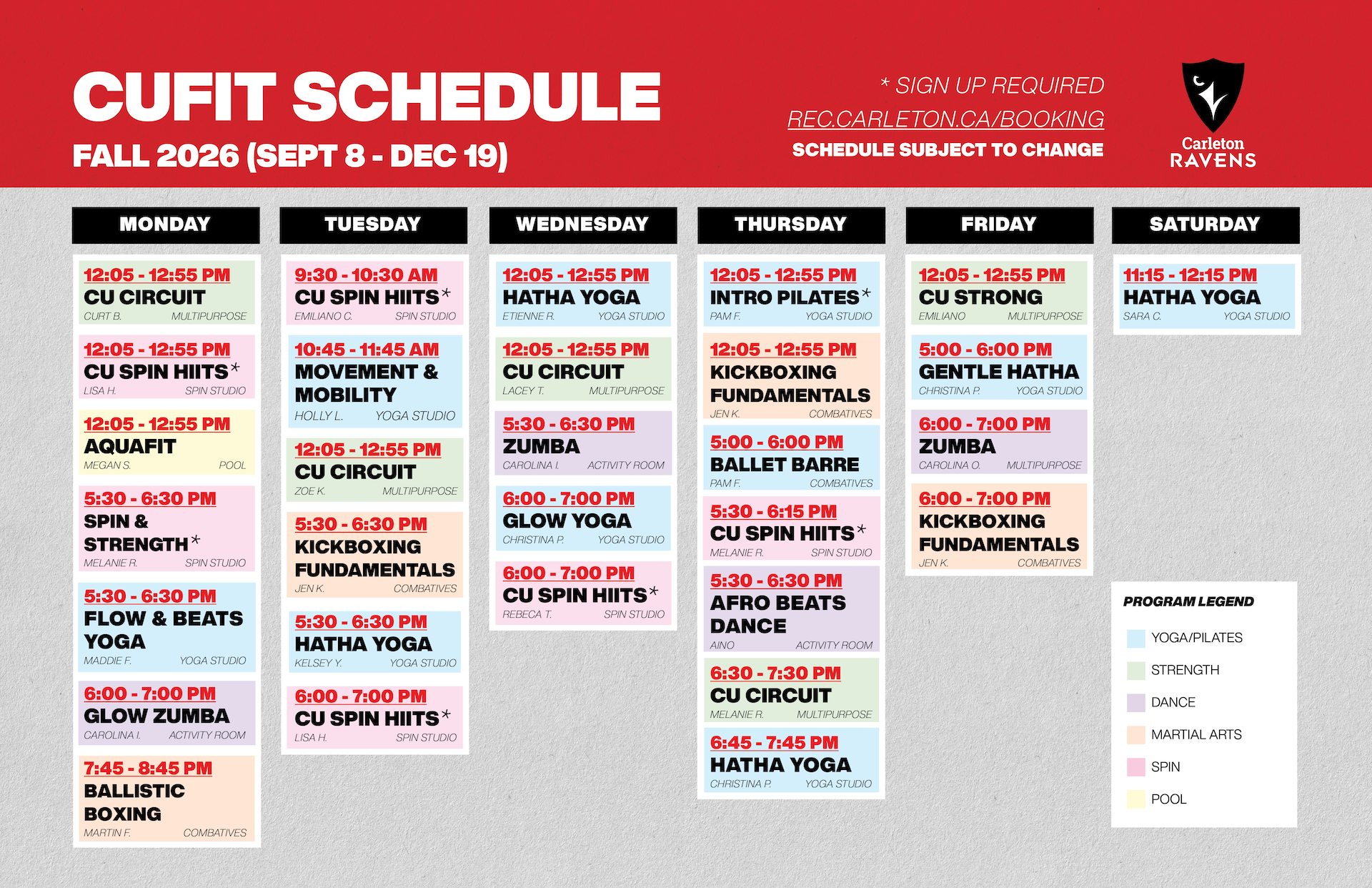 Fall CUFIT Schedule 2026