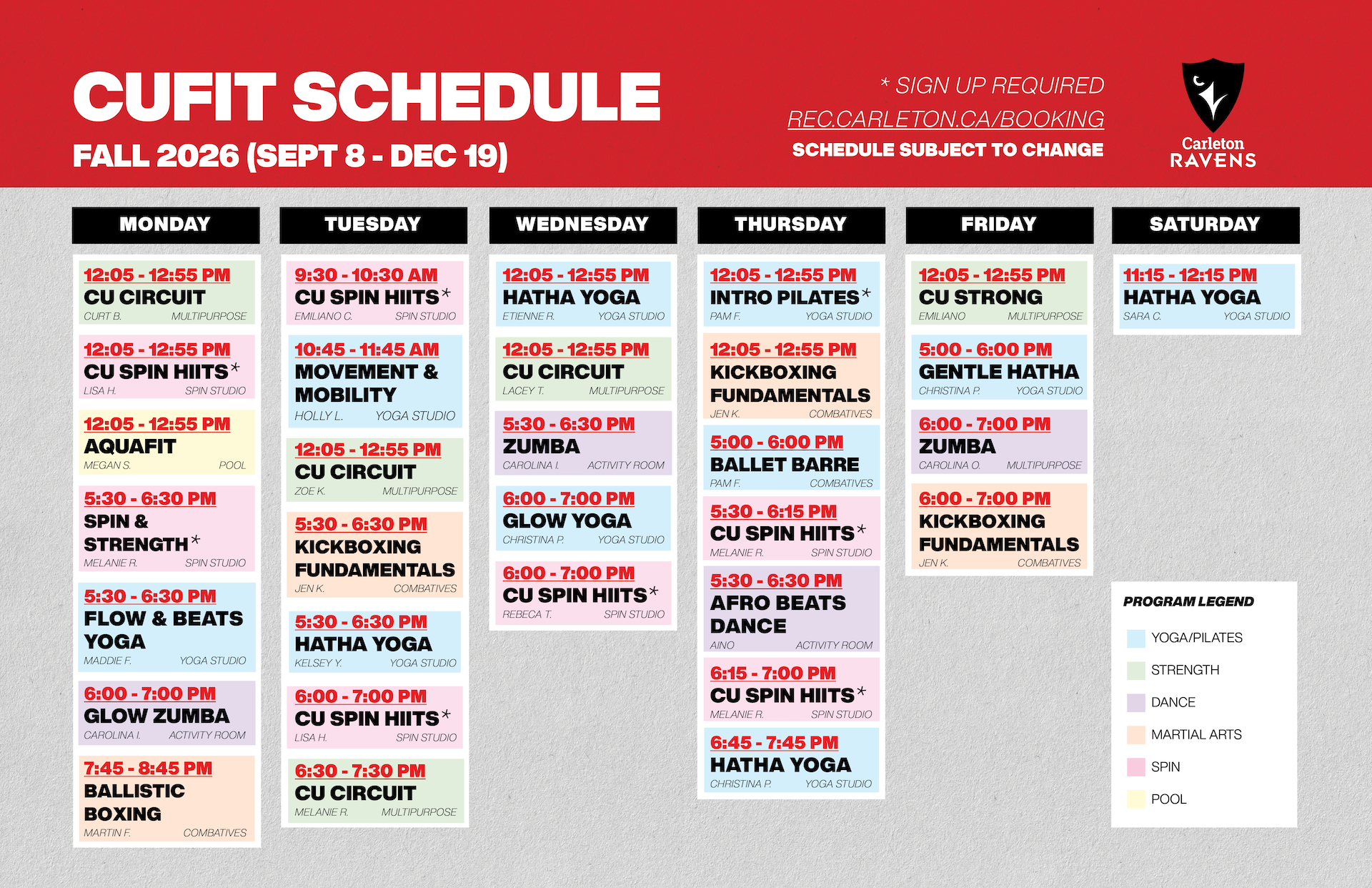 FallCUFIT Schedule 2026