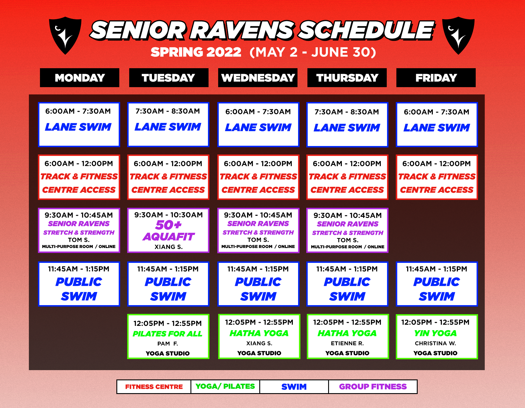 senior ravens Spring schedule
